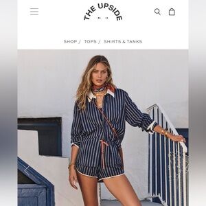 The Upside Navy & White Striped Button Shirt NWT Size Small.